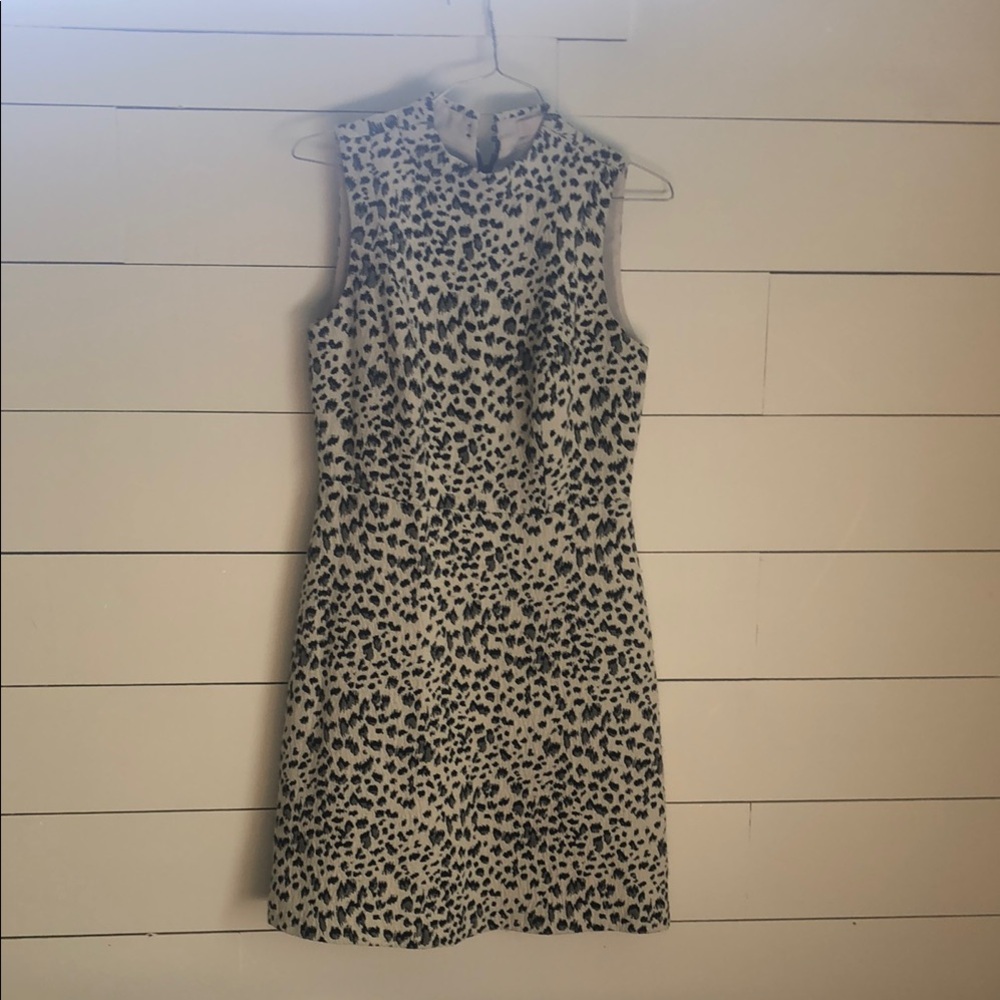 Black and White Sleeveless Mock Neck Sheath Mini Dress